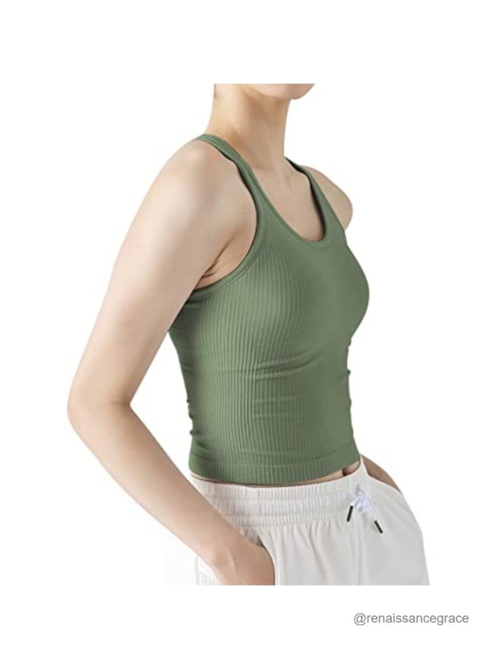 Ribbed Workout Crop Top Built in Bra Yoga Racerback Tank Slim Fit